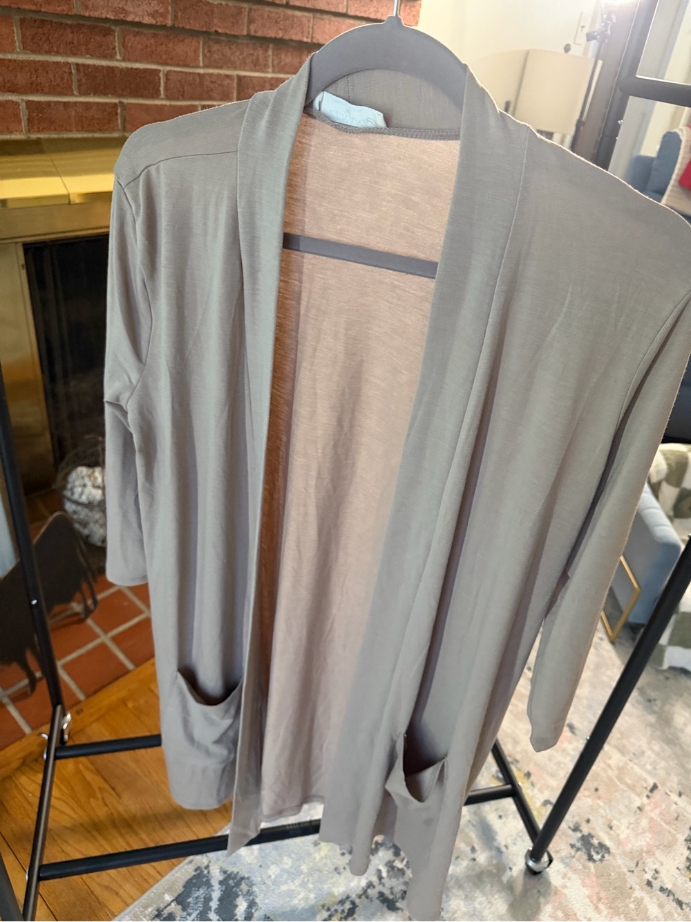 Zenana Outfitters Open-Front Cardigan in Taupe Gray